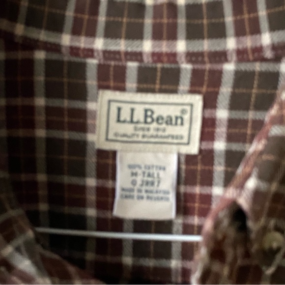 LL Bean cotton Shirt Size Medium Long ML brown plaid burgundy red Button Down - Picture 10 of 16